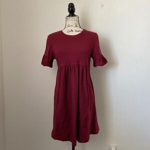 English Factory Babydoll Dress‎ sz Small Burgundy Excellent Ruffle Mixed Media